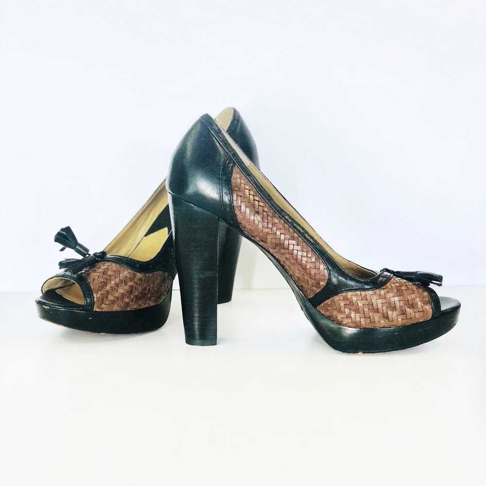 Michael Kors Basketweave Black and Brown Heels